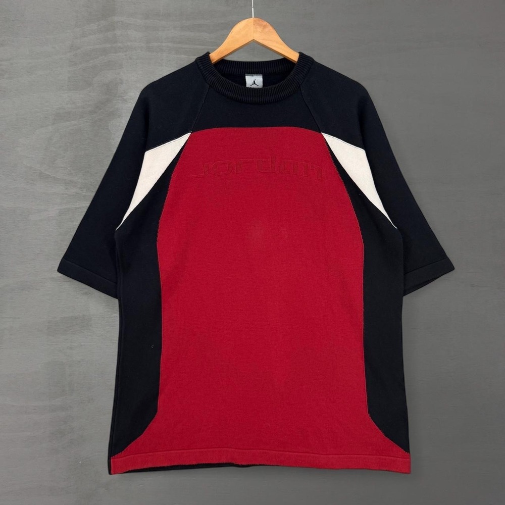 Y2K Jordan Brand Knit Sweater Black Red Colorblock Short Sleeve XL